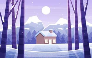 cenário de natureza de inverno com fundo de casa e madeira vetor