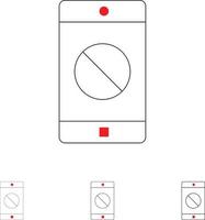 aplicativo desativado conjunto de ícones de linha preta em negrito e fino móvel móvel desativado vetor