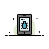 modelo de banner de vetor de ícone cheio de linha plana de negócios de bug de segurança móvel