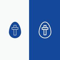 linha de sinal de feriado de páscoa de ovo e ícone sólido de glifo linha de banner azul e banner azul de ícone sólido de glifo vetor