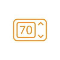 eps10 termostato eletrônico de vetor laranja no ícone de linha 70c isolado no fundo branco. símbolo de contorno do termostato em um estilo moderno simples e moderno para o design do site, logotipo e aplicativo móvel