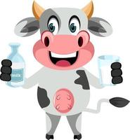 vaca com leite, ilustração, vetor em fundo branco.
