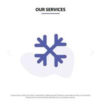nossos serviços neve flocos de neve inverno canadá ícone de glifo sólido modelo de cartão web vetor