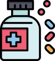 modelo de banner de ícone de vetor de ícone de cor plana de comprimido de remédio de garrafa