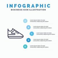 ícone de linha de esportes de sapatos de exercício com fundo de infográficos de apresentação de 5 etapas vetor