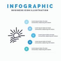 ícone de linha de primavera sol luz de brilho com fundo de infográficos de apresentação de 5 etapas vetor