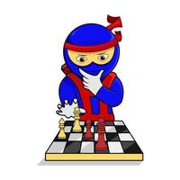ilustração de ninja jogando xadrez, ninja elementar, adequado para as necessidades de elementos de postagem de mídia social, flayers, livros infantis e etc... vetor