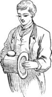homem segurando cartola, ilustração vintage vetor