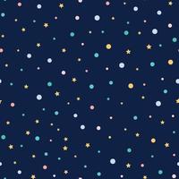 bolinhas e estrelas sem costura padrão em cores escuras à noite. céu bonito, fundo sem costura cosmos. ilustração vetorial para papel de parede de natal, envoltório, tecido, têxtil, pano ou design de pacote. chá de bebê. vetor