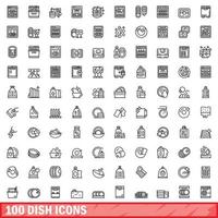 Conjunto de 100 ícones de prato, estilo de contorno vetor