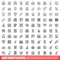 conjunto de 100 ícones de pintura, estilo de contorno vetor