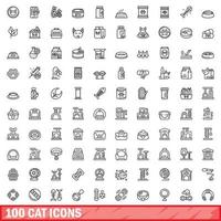 conjunto de 100 ícones de gato, estilo de contorno vetor