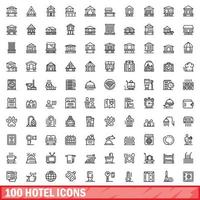 conjunto de 100 ícones de hotel, estilo de estrutura de tópicos vetor