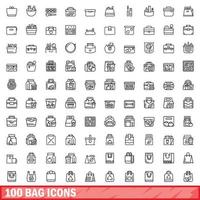 conjunto de 100 ícones de saco, estilo de contorno vetor