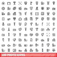 conjunto de 100 ícones de fotos, estilo de contorno vetor