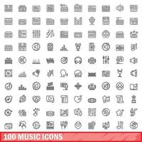 Conjunto de 100 ícones de música, estilo de estrutura de tópicos vetor