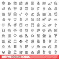 conjunto de 100 ícones de casamento, estilo de contorno vetor
