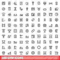 Conjunto de 100 ícones de ginásio, estilo de contorno vetor