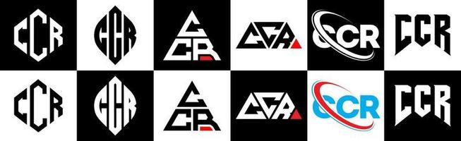 design de logotipo de carta ccr em seis estilo. polígono ccr, círculo, triângulo, hexágono, estilo plano e simples com logotipo de carta de variação de cor preto e branco definido em uma prancheta. ccr logotipo minimalista e clássico vetor