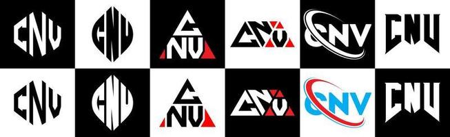 design de logotipo de carta cnv em seis estilo. cnv polígono, círculo, triângulo, hexágono, estilo plano e simples com logotipo de carta de variação de cor preto e branco definido em uma prancheta. cnv logotipo minimalista e clássico vetor