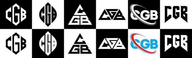 design de logotipo de carta cgb em estilo seis. polígono cgb, círculo, triângulo, hexágono, estilo plano e simples com logotipo de carta de variação de cor preto e branco definido em uma prancheta. cgb logotipo minimalista e clássico vetor