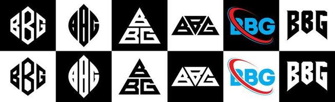 design de logotipo de carta bbg em estilo seis. polígono bbg, círculo, triângulo, hexágono, estilo plano e simples com logotipo de carta de variação de cor preto e branco definido em uma prancheta. bbg logotipo minimalista e clássico vetor