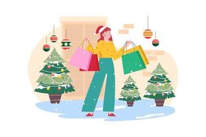 mulher vai às compras para o feriado de natal vetor