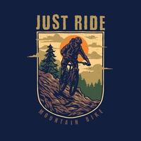 design gráfico de camiseta de mountain bike, estilo de linha desenhado à mão com cor digital, ilustração vetorial vetor