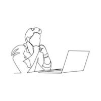 ilustração vetorial de um homem trabalhando em um laptop desenhado em estilo de linha de arte vetor