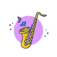 saxofone com ilustração de ícone de vetor de desenhos animados de notas de música. conceito de ícone de instrumento musical isolado vetor premium. estilo de desenho animado plano