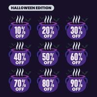 conjunto de número de venda de halloween 10-90 por cento de desconto no modelo vetor