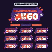 conjunto de número de venda de halloween 10-90 por cento de desconto no modelo vetor