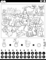 desenho de contando e adicionando tarefa com animais para colorir vetor