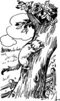 gato subindo em uma árvore, ilustração vintage. vetor