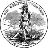 o selo oficial do estado americano da virginia em 1889, ilustração vintage vetor
