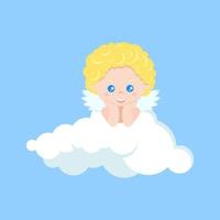 vector isolado menino cupido bonito sonhando em nuvens em estilo cartoon plana.