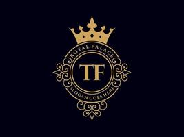 letra tf antigo logotipo vitoriano de luxo real com moldura ornamental. vetor