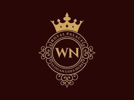letra wn antigo logotipo vitoriano de luxo real com moldura ornamental. vetor