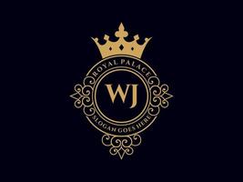 carta wj antigo logotipo vitoriano de luxo real com moldura ornamental. vetor