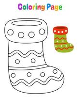 página para colorir com meia de natal para crianças vetor