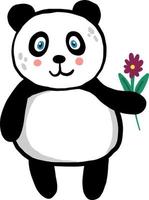 panda segurando flores, ilustração, vetor em fundo branco.