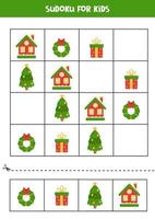 jogo educacional de sudoku com elementos fofos de natal. vetor