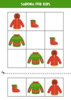 jogo educacional de sudoku com roupas de inverno fofas. vetor