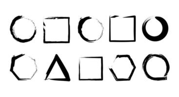um conjunto de grunge quadrado, redondo, ornamentado, triangular, hexagonal, diamante, molduras pretas. elementos vetoriais para design de design. símbolos e elementos universais. vetor
