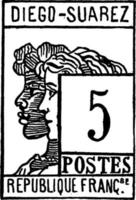 selo diego suarez 5 c, 1890, ilustração vintage vetor