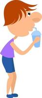 menino bebendo água, ilustração, vetor em fundo branco