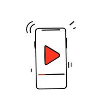 botão de reprodução de vídeo de desenho de mão na ilustração do telefone móvel vetor