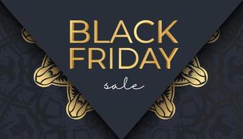 cartaz venda sexta-feira negra azul escuro com ornamento de ouro redondo vetor