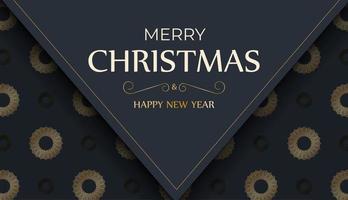 feliz natal e feliz ano novo modelo de cartão na cor azul escuro com ornamento de ouro vintage vetor