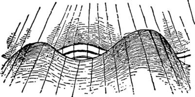 estratos ondulantes cortados por uma falha, ilustração vintage. vetor